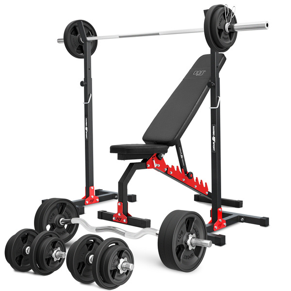 Set MH7 | bancă de greutăți reglabilă pe două fețe MH-L114 + suport de greutăți reglabil pe înălțime MH-S201 x2 - Marbo Sport