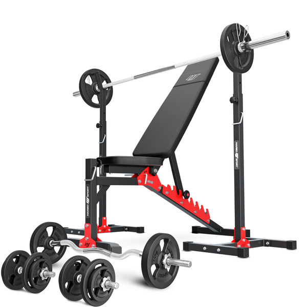 Set MH19 | bancă cu greutăți reglabilă MH-L115 + suport de greutăți cu înălțime reglabilă MH-S201 x2 - Marbo Sport