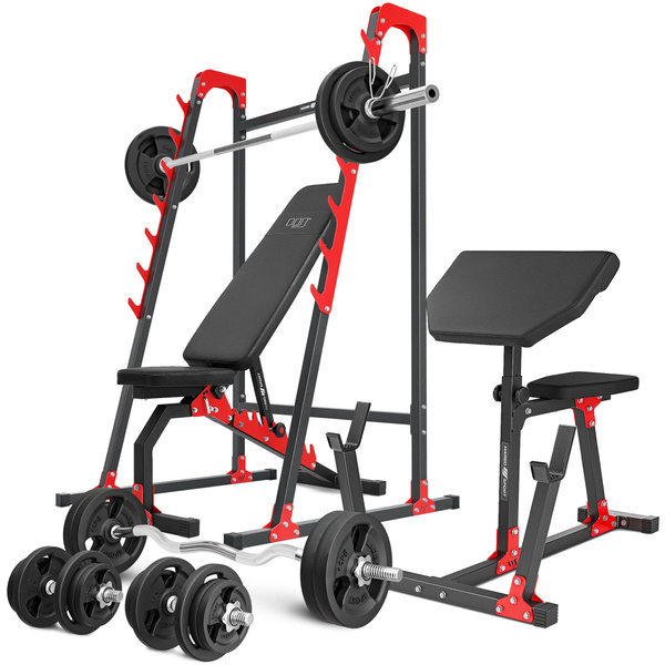 Set MH10 | bancă cu greutăți reglabilă pe două fețe MH-L114 + suport pentru haltere MH-S204 + bancă Scott MH-L105 - Marbo Sport