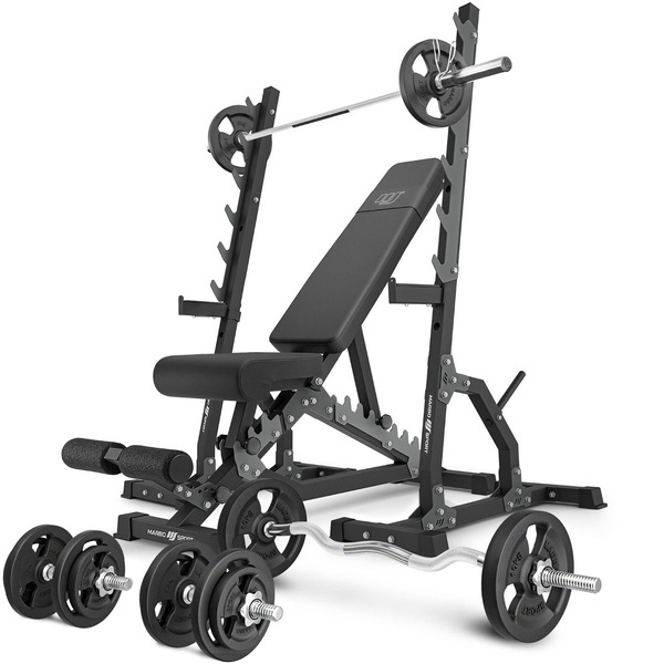 Set MS24_2.0_83KG | Banca cu reglare dublă + standuri multilevel + set de bare și plăci de greutate 83 kg - Marbo Sport